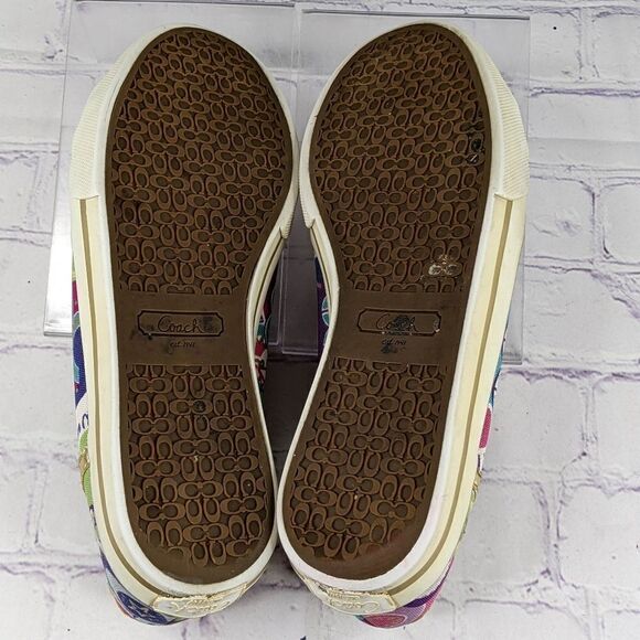 Coach Dee Gold Trim Multicolored Logo Lace Up Sneakers - Picture 9 of 10